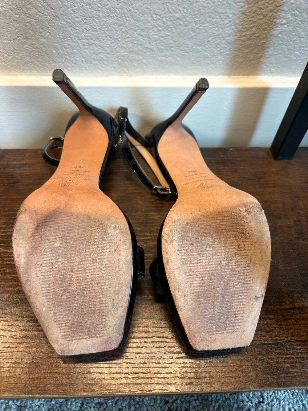 ANTONIO MELANI Black Patent Ankle-Strap Square-Toe Heels - Picture 6 of 8